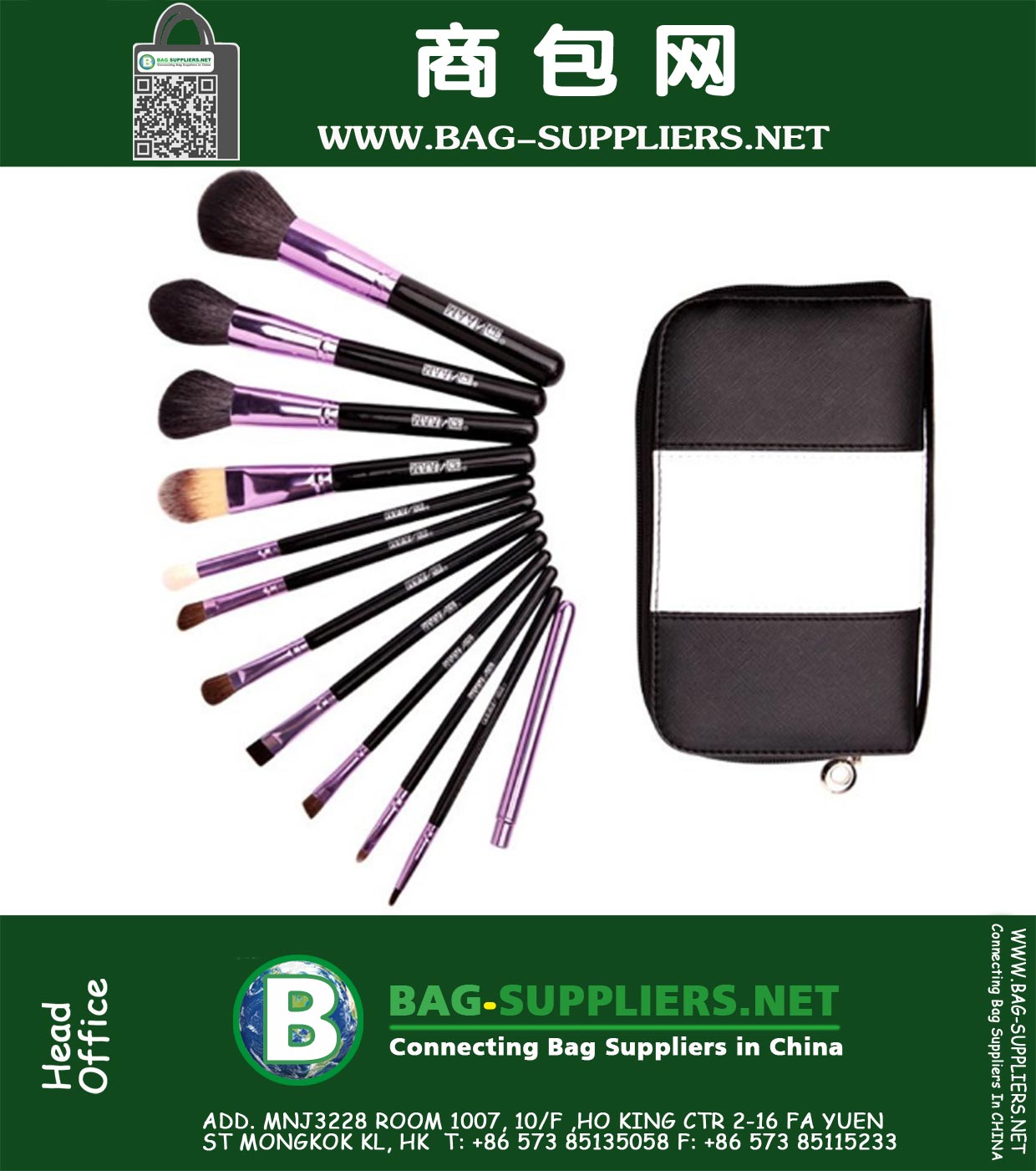 12st Dierenhaar Powder Foundation Eyeliner Lip make-up kwasten Tool Met Zipper Bag Cosmetische Brush Tool Set