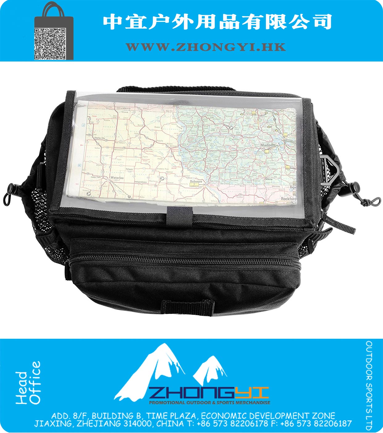 Bicycle Map Sleeve Quick-Release Handlebar Bag with Two Mesh Pockets