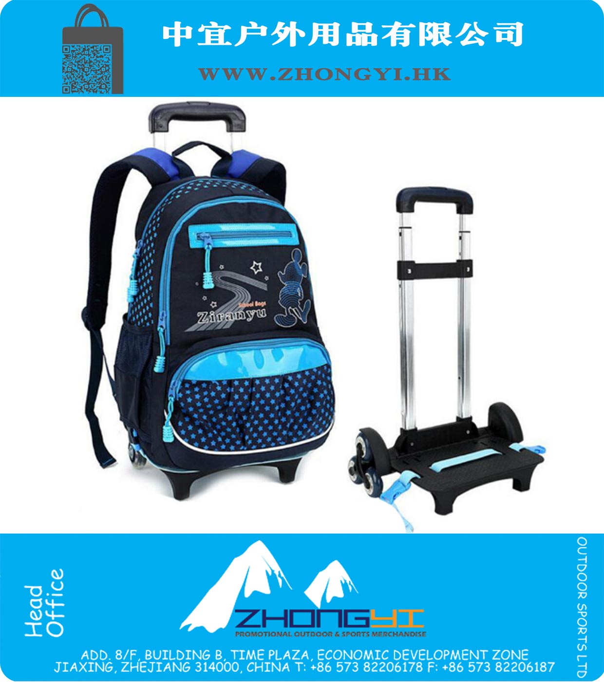 3 Räder Abnehmbare Kinder Schulrucksack Trolley-Beutel-Qualitäts-große Kapazität Kinder Wheeled Bag