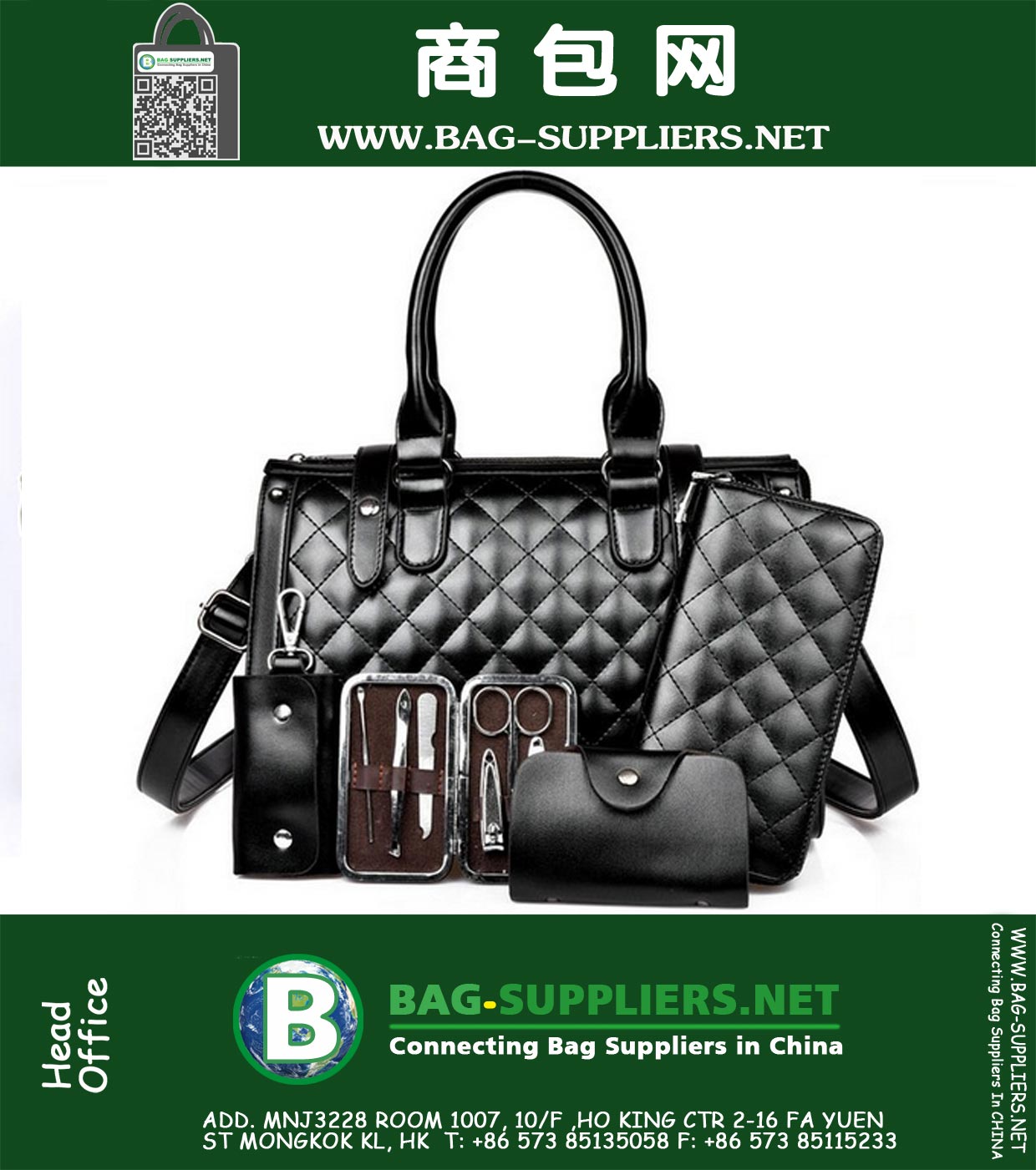 5pcs Beutel-Satz Plaid-Damen-Handtaschen-Schulter-Beutel-Geldbeutel und Nägel Werkzeug Frauen Composite-Beutel 5 Farbe Klassische Einkaufstasche