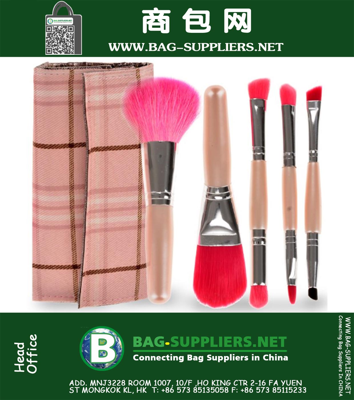 5pcs de cepillo del maquillaje de múltiples tamaños cosmético del sistema de herramienta del kit con bolsa de tela escocesa Maquiagem Maquillaje Belleza