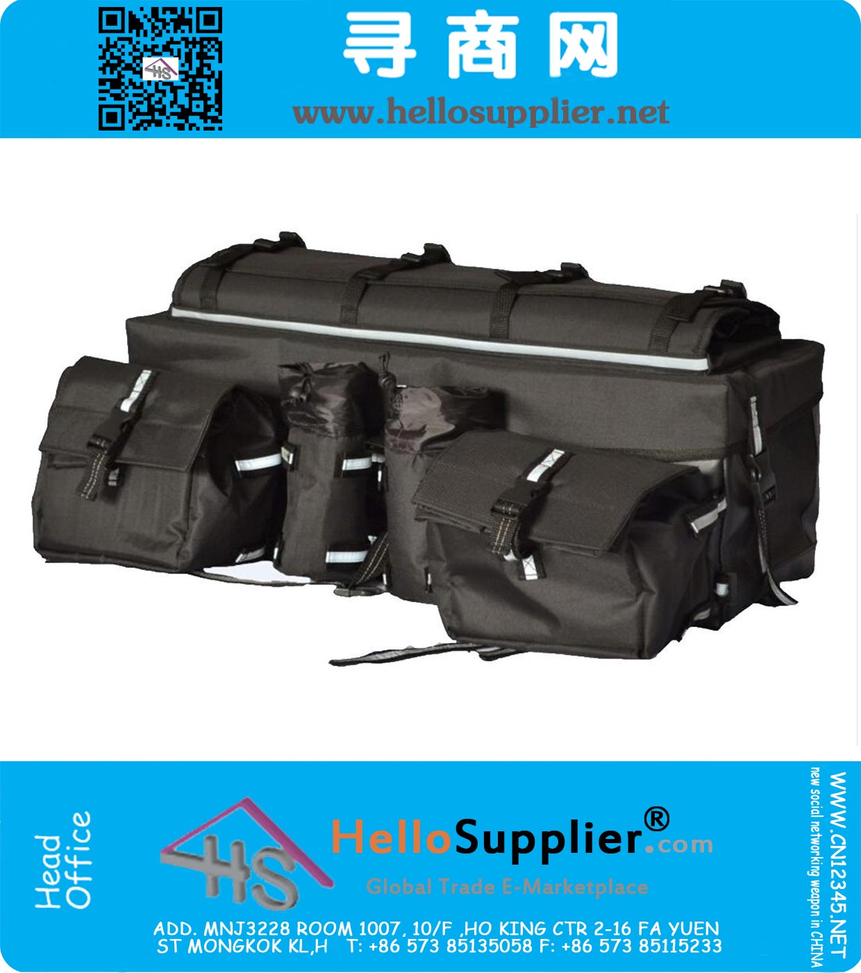ATV Bolsa de carga trasera cremallera bolsa hecha de 600D tela impermeable con la superestructura Bungee de amarre de almacenamiento acolchado-Inferior de varios compartimientos Negro