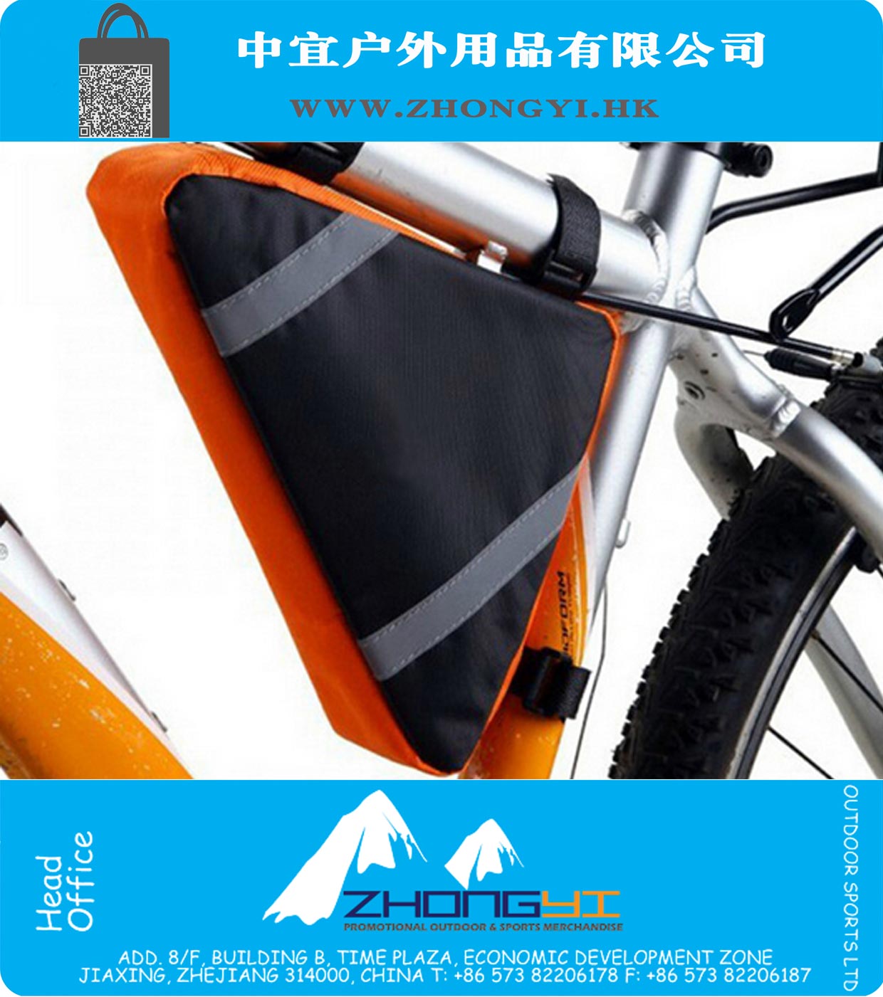 Bicycle Bag 2.6L Blue Orange Triangle Zipper Design Bike Frame Tube Tool Bag Pouch Panniers Seatpost Bag