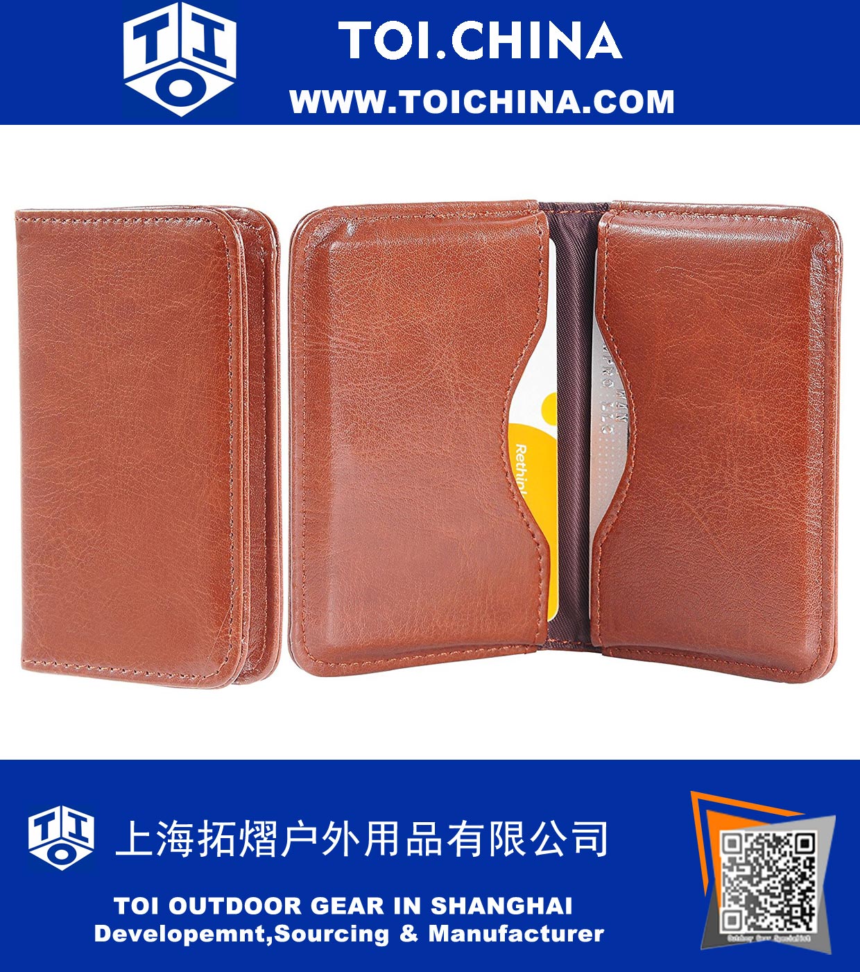 Business Card Case, 2-zijdig PU Leather Folio professionl naam kaarthouder Wallet Case Organizer met magnetische Shut voor mannen en vrouwen, Ultra Slim en Thin - Brown