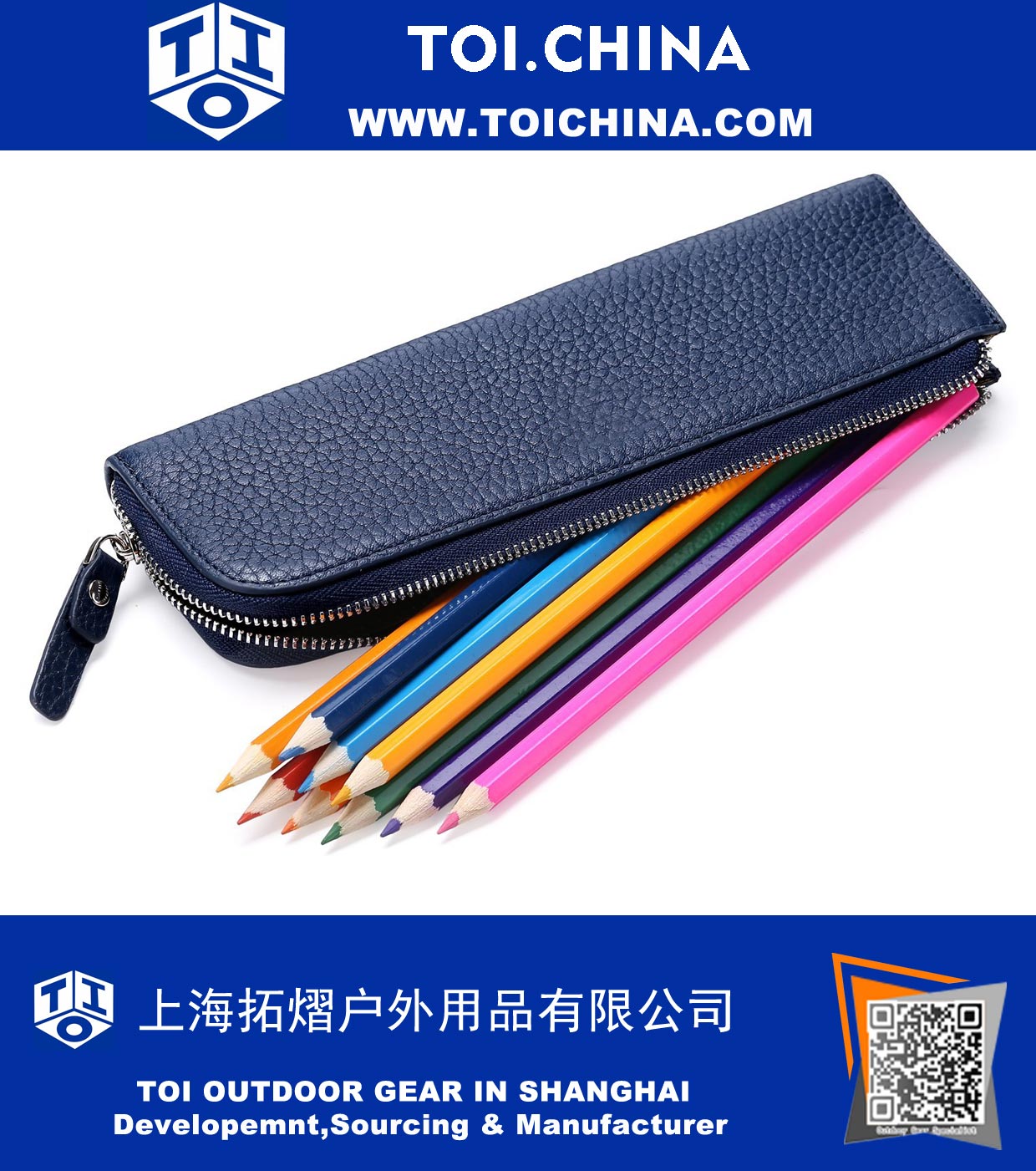 Pen en cuir véritable sac de crayon Zipper Case Pouch Porte-Crayon