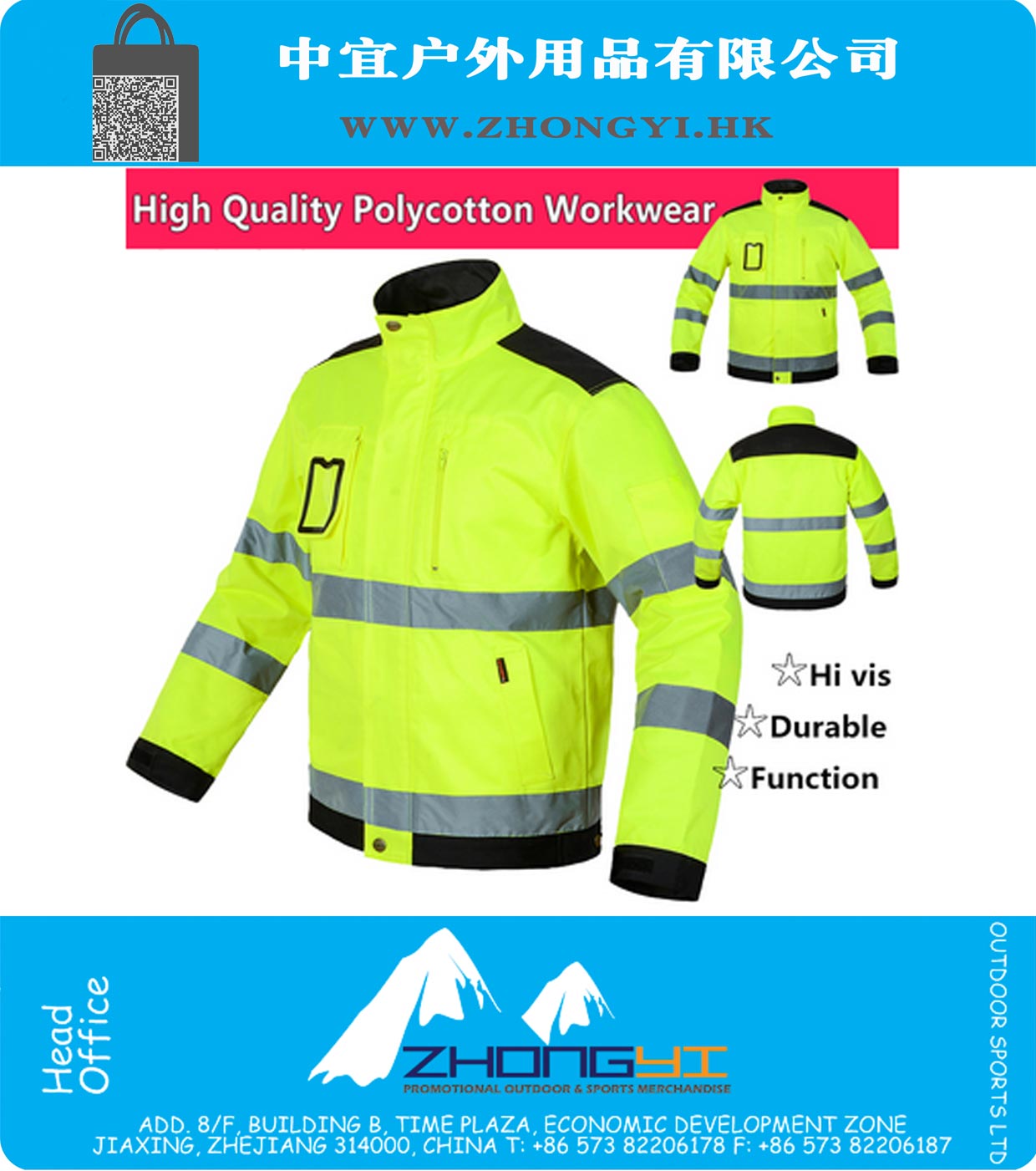 Hi vis tool pocket pant functional safety reflective workwear work jacket safety jacket