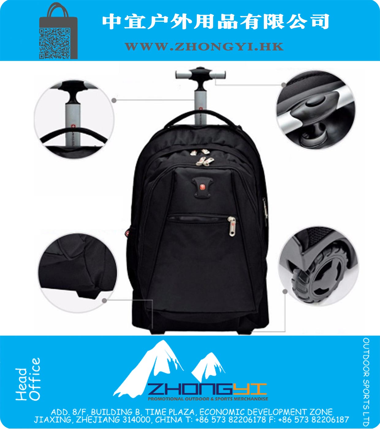 Alta calidad de diseño para hombre Negro de aluminio carro de equipaje bolsa de viaje, mochila con ruedas Luz equipaje de mano Comprobar en Bolsos