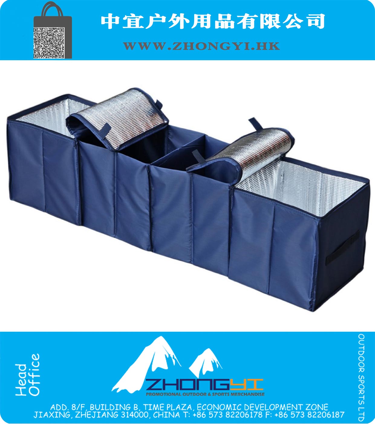 Marine-Blau-faltbarer Multi Compartment Stoff Auto-LKW Van SUV Storage Basket Trunk Organizer und Cooler Set