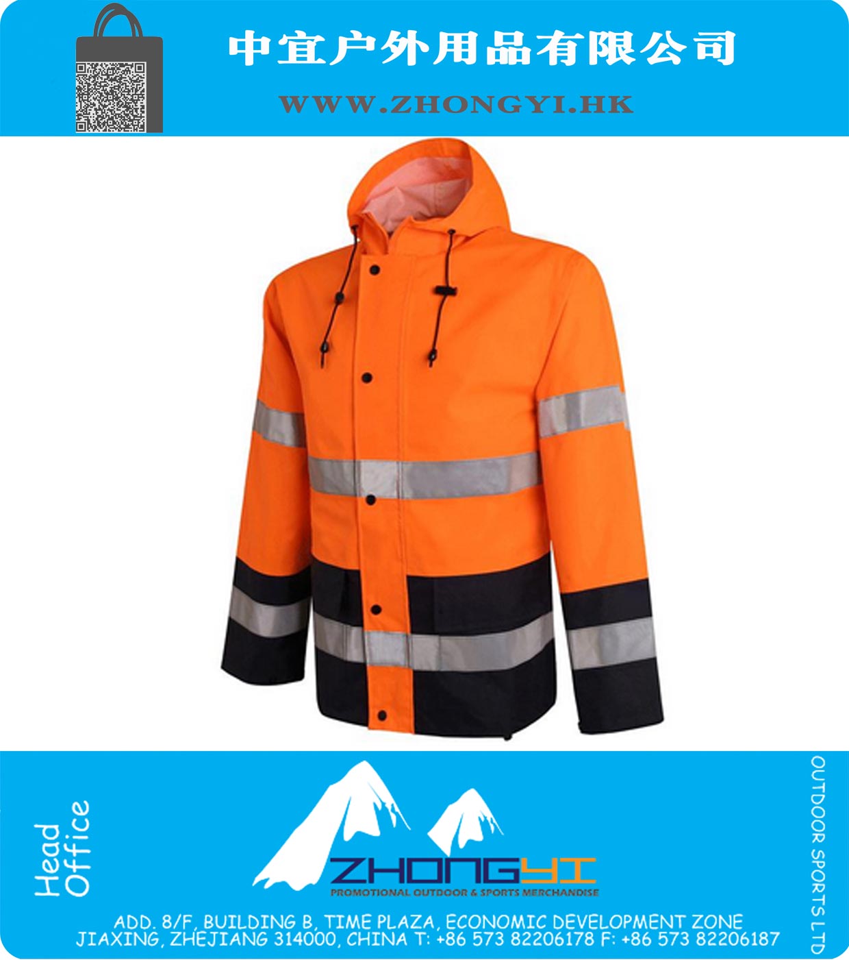 New alta visibilidade Outdoor Jacket poliéster segurança impermeável jaqueta de chuva reflexivo capa de chuva