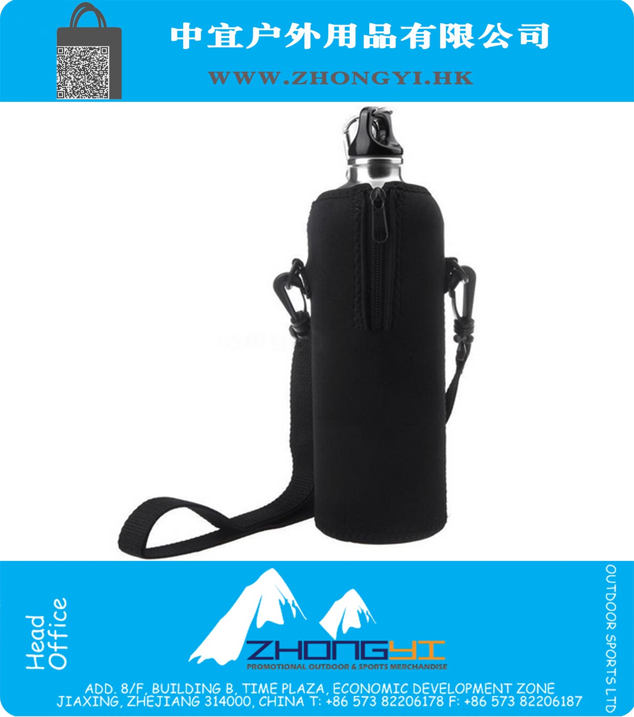 Botella portador de agua con aislamiento de la cubierta del bolso del sostenedor de la correa de hombro herramienta al aire libre de la bolsa