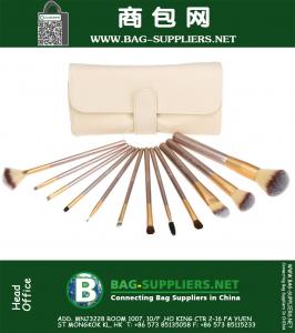 12pcs Makyaj Fırça Araçları Setleri Makyaj Beyaz Çanta Toz Göz Farı fırça ile Profesyonel Essential Kozmetik Fırçalar Kit Set