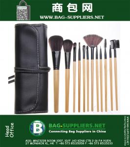 12 PCS Pro Make up Brush Set goat hair Cosmetic Tool Kit with case