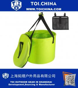 16L compacto premium dobrável balde com tampa - Portable Folding Água Container - Leve e durável - Inclui malha bolso