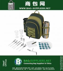 2 Person Blue Picnic Backpack Hamper with Cooler Compartment includes Tableware & Fleece Blanket