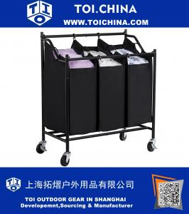 3-Bag Rolling Laundry Sorter Cart Heavy-Duty Sorting Hampe