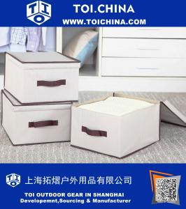 3-Pack Grande dobrável de poliéster Canvas Caixa de armazenamento, conveniente Bin armazenamento com tampa