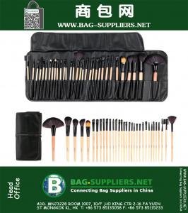 Maquillage 32pcs bois Brosses Kit cosmétiques professionnels de maquillage outil de beauté pinceau de maquillage Set PU Sac pochette en cuir