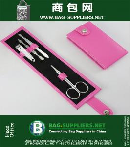 4 PCS definir Mini Kits Unhas Unhas prego Ferramenta Manicure Set aço carbono de alta Clippers tesoura arquivo Pinças Caso Bag PVC