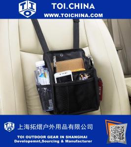 7-Organizador de bolsillo - Negro robusta resistente paquete de tela compacta asiento trasero del coche reposacabezas del vehículo Organizador de almacenamiento de titular de artículos