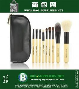 9 шт Женщина макияж косметическим Фонд Blush Брови Тени для век Кисти Set Набор инструментов для путешествий Чехол черный сумка