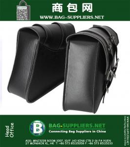 A Pair Black Motorcycle Bag Tool Side Baggage Saddle Bag PU Leather Luggage Waterproof For Harley