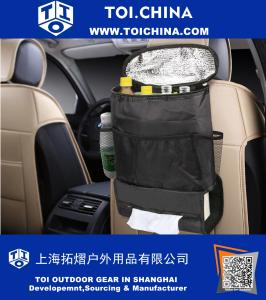 Backseat Organisateur, Multi-Pocket Voyage Sac de rangement isolé siège arrière de voiture Porte-boisson Cooler avec poches en filet pour Auto, SUV, Minivan et Jeep