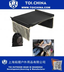 Black Foldable Lap Table for Children, Perfect for Car Rides with Side Storage Pocket and Drawstring Bag