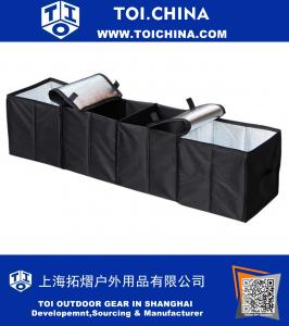 Black Foldable Multi Compartment Fabric Car Truck Van SUV Storage Basket Trunk Organizer and Cooler Set