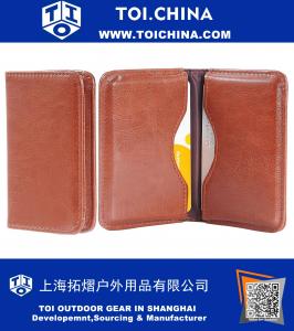 Business Card Case, 2-Sided PU Leather Folio Professionl Name Card Holder Wallet Case Organizer with Magnetic Shut for Men and Women, Ultra Slim and Thin - Brown