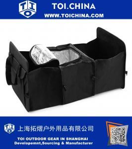 Auto Car Trunk Organizer Com Cooler Bag Cherbell armazenamento durável dobrável de carga de 3 compartimentos de tecido preto Tronco de carga Organizer