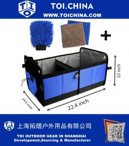 Car Storage Box, Auto Trunk Organizer mit Multi Compartment zusammenklappbarer Beutel, Washable Golves und zwei Handtücher