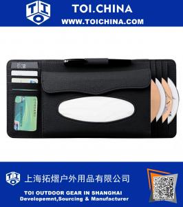 Car Sun Visor Organizer 4 in 1 Pen CD Holder Cards Case and Tissue Box, Black