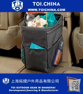 Car Trash Can with Lid and Storage Pockets