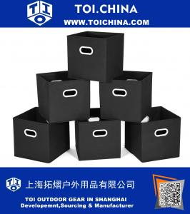 Tissu Balconnets, 6 Nonwoven pliables réductibles Organisateurs Panier Cubes avec double poignées en plastique pour cadeaux, Noir
