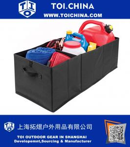 Expandable Auto Trunk Storage Organizer Bin for Groceries, Tools, First Aid, Sports Equipment, Accessories - Black