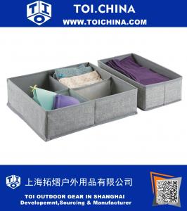 Fabric Dresser Drawer Storage Organizer for Underwear, Socks, Bras, Tights, Leggings - Set of 2, Large, 5 Compartments, Gray