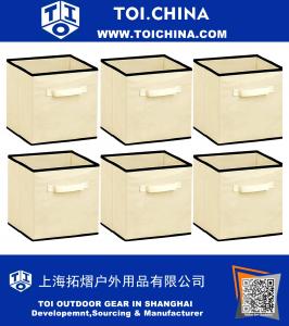 Foldable Cube Storage Bin, Beige - 6 Pack