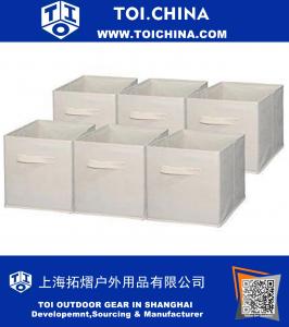 Dobrável armazenamento Cube Container Cesta Bin, 6 Pack, Bege