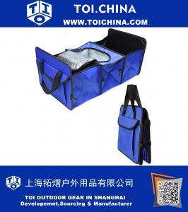 Folding Trunk Organizer, Multi Pocket Cargo Carrier with Cooler Storage Section + Bonus Tote Bag