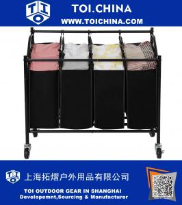 Heavy-Duty 4-Bag Rolling Laundry Sorter Storage Cart with Wheels Black
