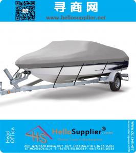 Heavy Duty 600D Marine Grade Polyester Canvas Trailerable Waterproof Boat Cover, Grey,Fits V-Hull,Tri-Hull, Runabout Boat Cover,Full Size Boat Cover, Mooring and Storage Used Boat Cover