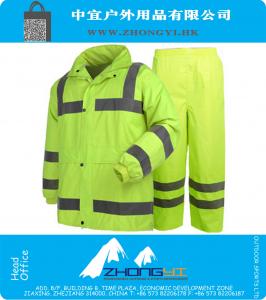 Hi vis workwear work jacket fluorescent yellow waterproof coat rain sets rain jacket rain pant trousers