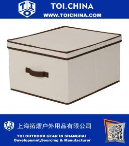 Household Essentials Storage Box with Lid and Handle- Natural Beige Canvas