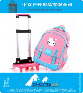 Tekerlekler Karikatür Su geçirmez Çocuk Okul Sırt Çantası Kızlar okul, kız Hello Kitty Bavul için Çocuk Arabası Okul Çantaları