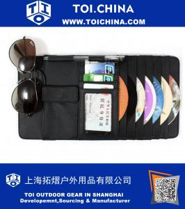 Luxury Black Leather Auto Car Sun Visor Shade CD DVD Holder Bag Cards Pocket Pen Glasses Clip Cover Storage