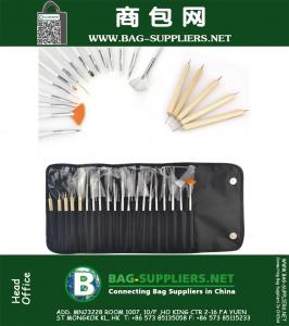 Siyah Poşet Manikür Seti Seti 15pcs Tırnak Sanat Araçları Fırçalar ve 5 adet Nail Art süsleyen Kalem DIY Nail Art Aracı