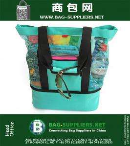 Mesh Beach Tote Bag with Zipper Top and Insulated Picnic Cooler