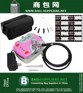 Herramientas de uñas 0.3mm del aerógrafo Kit Mini compresor de aire para la manicura del arte Plantillas, Esmalte de uñas, la bolsa y limpieza del sistema de cepillo