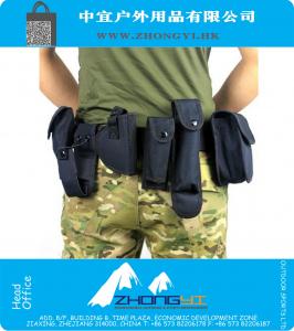 Al aire libre 10 en 1 función multi que acampa de nylon táctico Cinturón militar con bolsa de herramientas de la bolsa de la caja del teléfono de la linterna walkie talkie