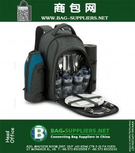 Пикник рюкзак сумка с Cooler отсеком, дышащая система подвески, тарелки и столовые приборы Набор для установки вне помещений, Спорт, Туризм, Отдых на природе, BBQs